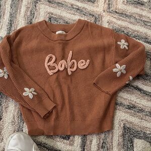 Brown Kids Sweater with Floral Accents